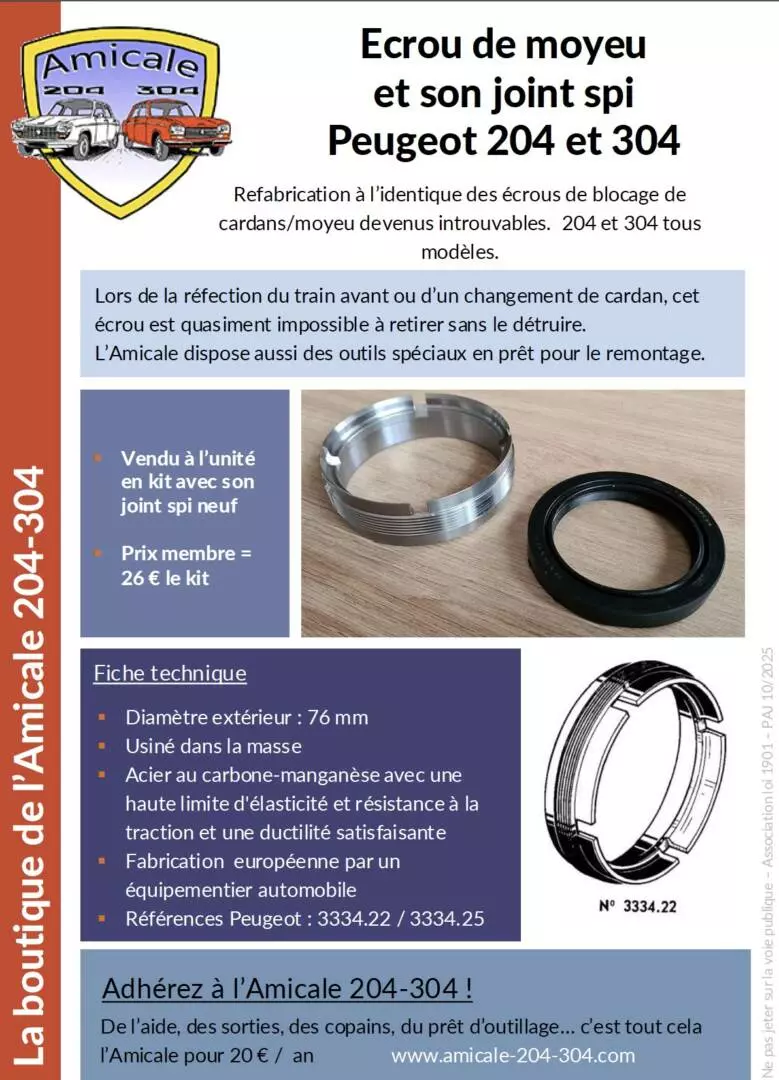 Ecrou de moyeu + joint spi (kit) – Image 2